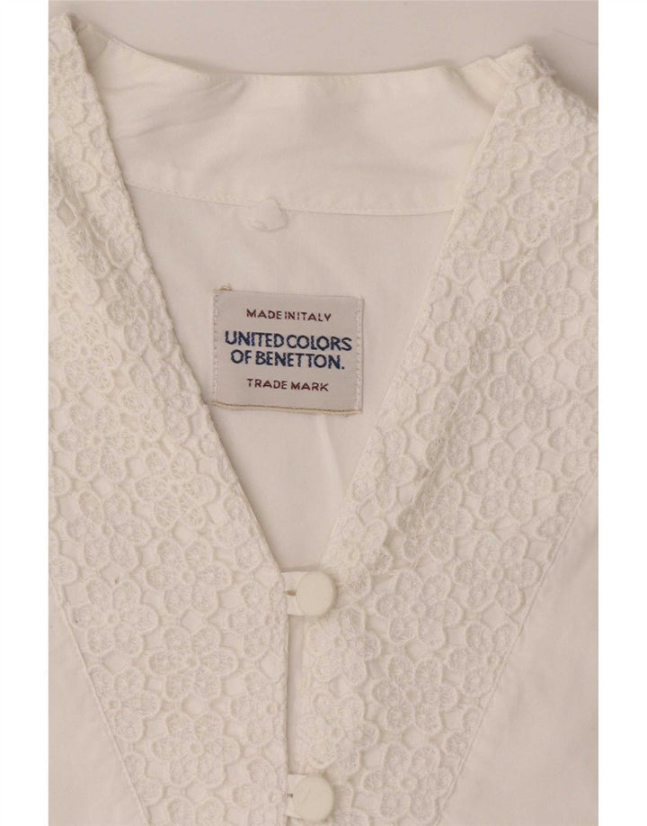 Blusa camisa feminina Benetton Reino Unido 14 algodão branco médio