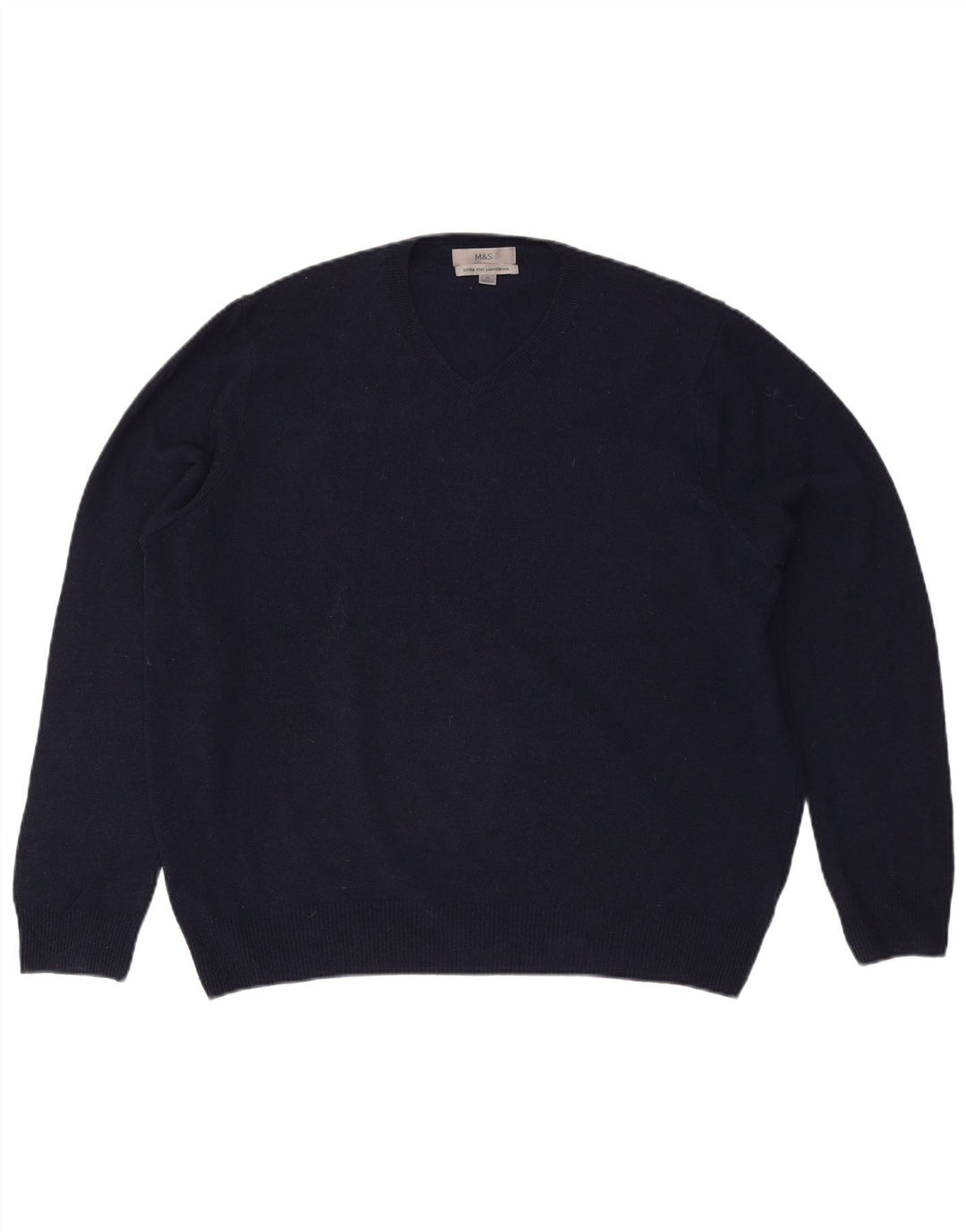 Suéter masculino Marks & Spencer com decote em V XL lã azul marinho