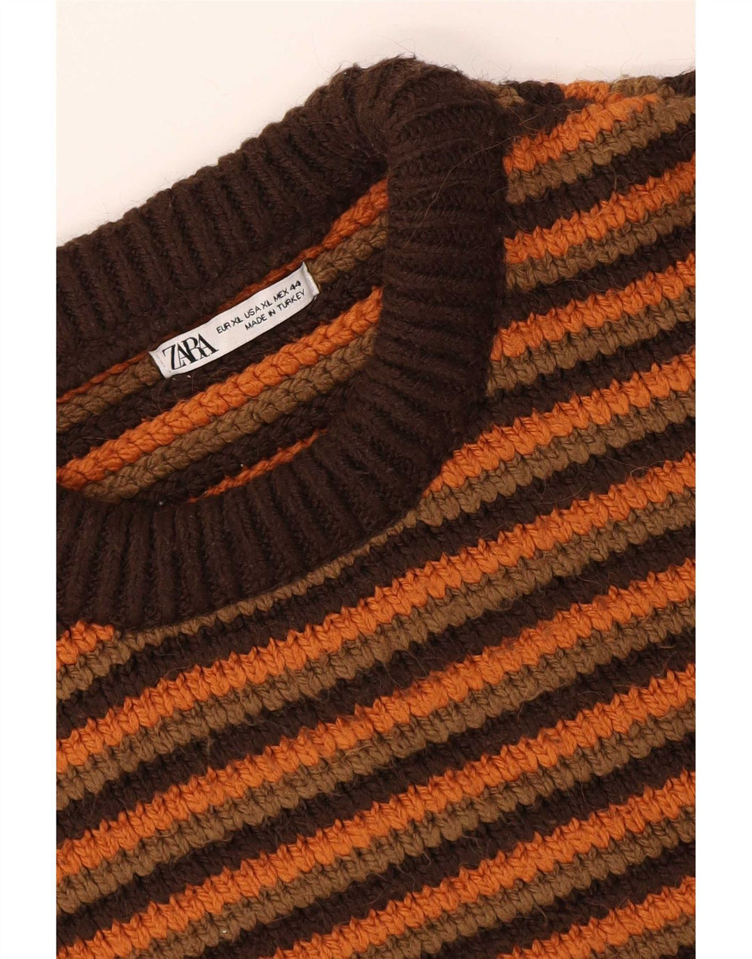 Zara Suéter masculino com gola redonda XL listrado marrom