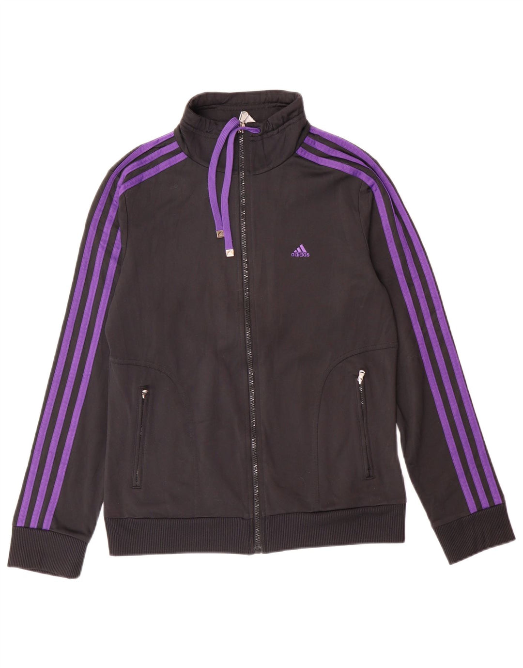 ADIDAS Womens Tracksuit Top Jacket UK 12 Médio Preto Poliéster