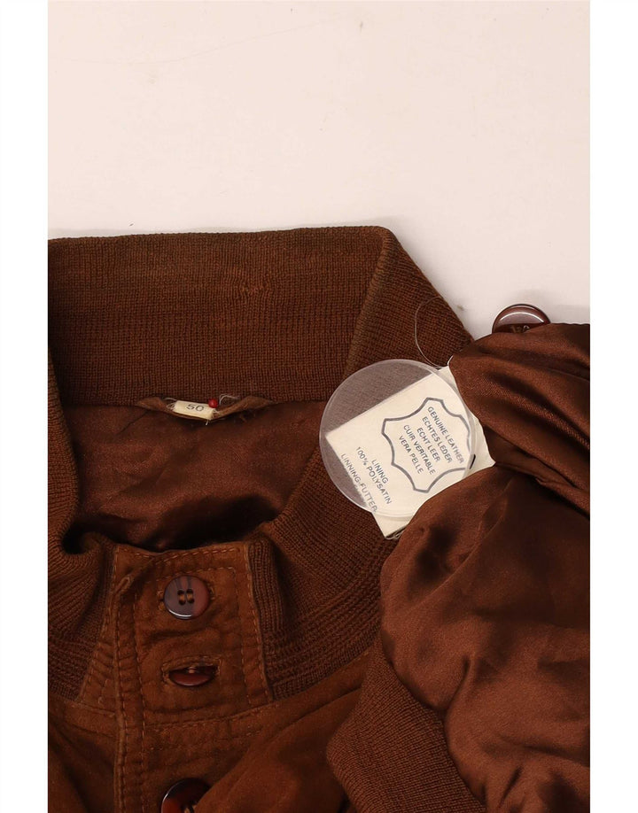Jaqueta bomber de camurça masculina vintage UE 50 grande couro marrom