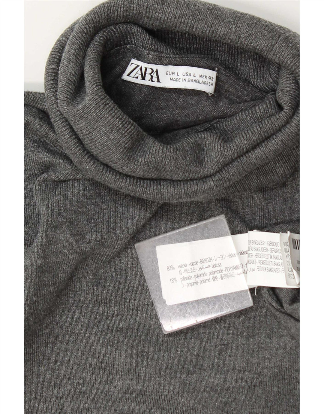 Suéter feminino Zara com gola redonda e viscose cinza grande Reino Unido 16