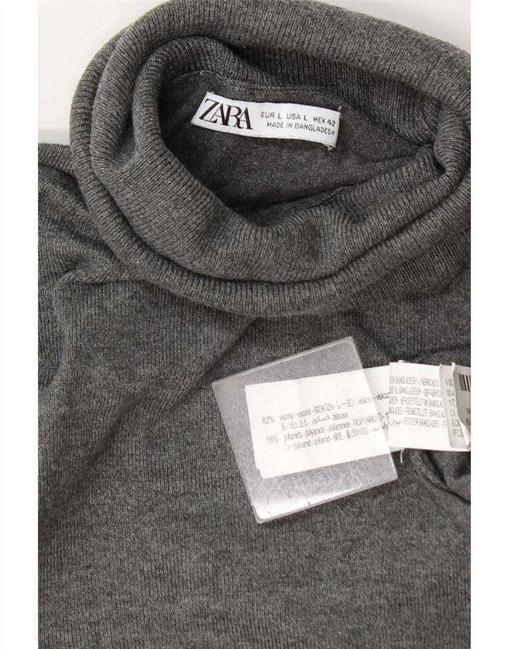 Suéter feminino Zara com gola redonda e viscose cinza grande Reino Unido 16