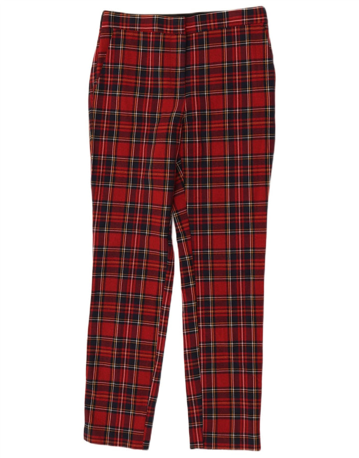 Calça feminina casual slim Zara pequena W26 L26 poliéster xadrez vermelho