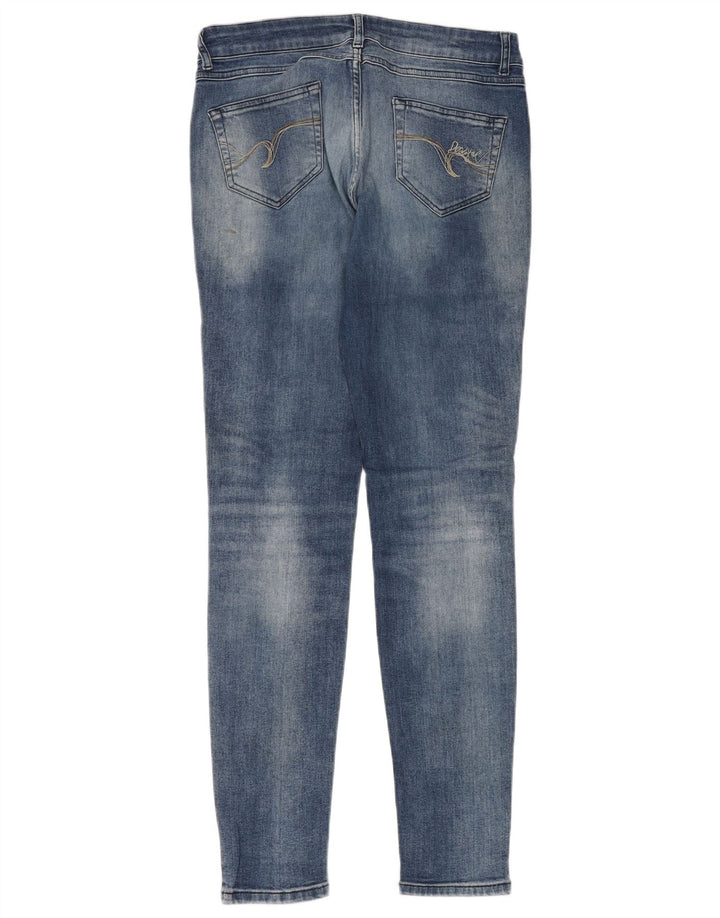 DESIGUAL Calça jeans skinny feminina desgastada W32 L32 azul houndstooth algodão