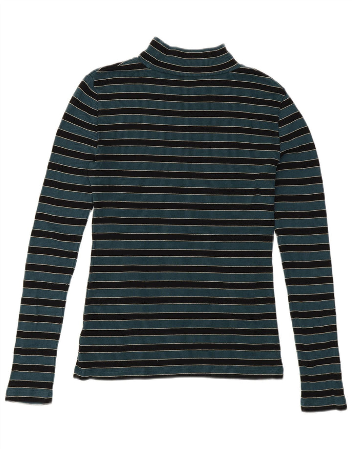 Suéter feminino Fat Face com gola tartaruga Reino Unido 12 listrado verde médio