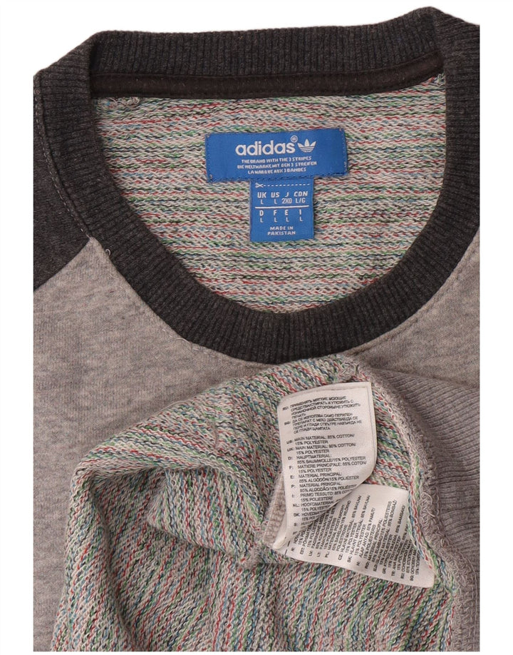 Adidas Mens Graphic Moletom Jumper Grande Cinza Colorblock Algodão