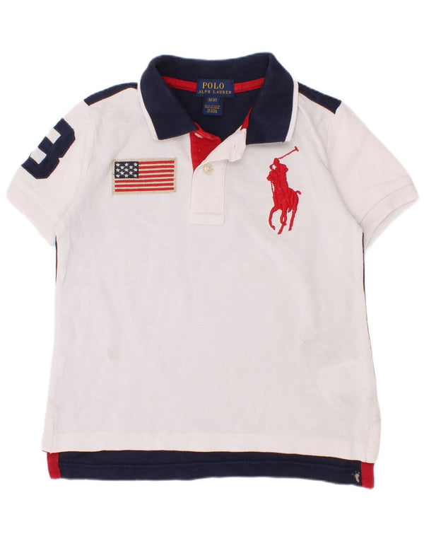 Polo Ralph Lauren Camisa gráfica masculina 2-3 anos branca algodão colorblock