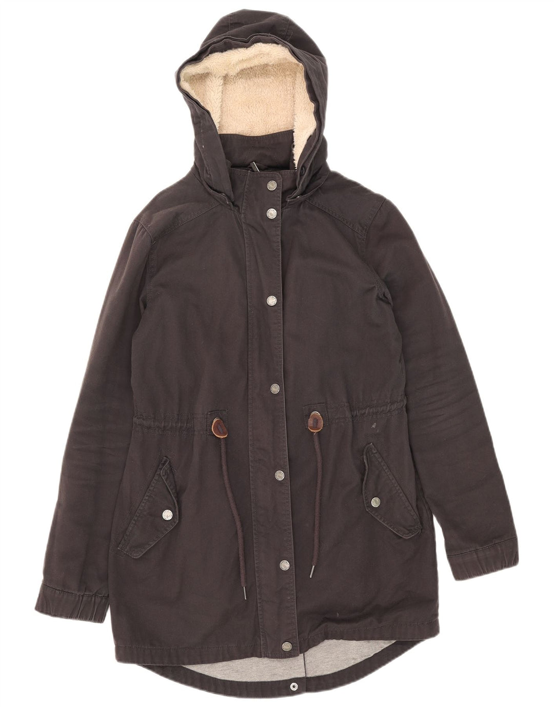 Jaqueta Parka com capuz feminina Fat Face Reino Unido 8 algodão preto pequeno