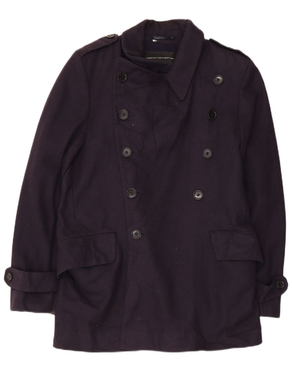 Trench Coat Masculino French Connection Reino Unido 38 Lã Virgem Azul Marinho Médio