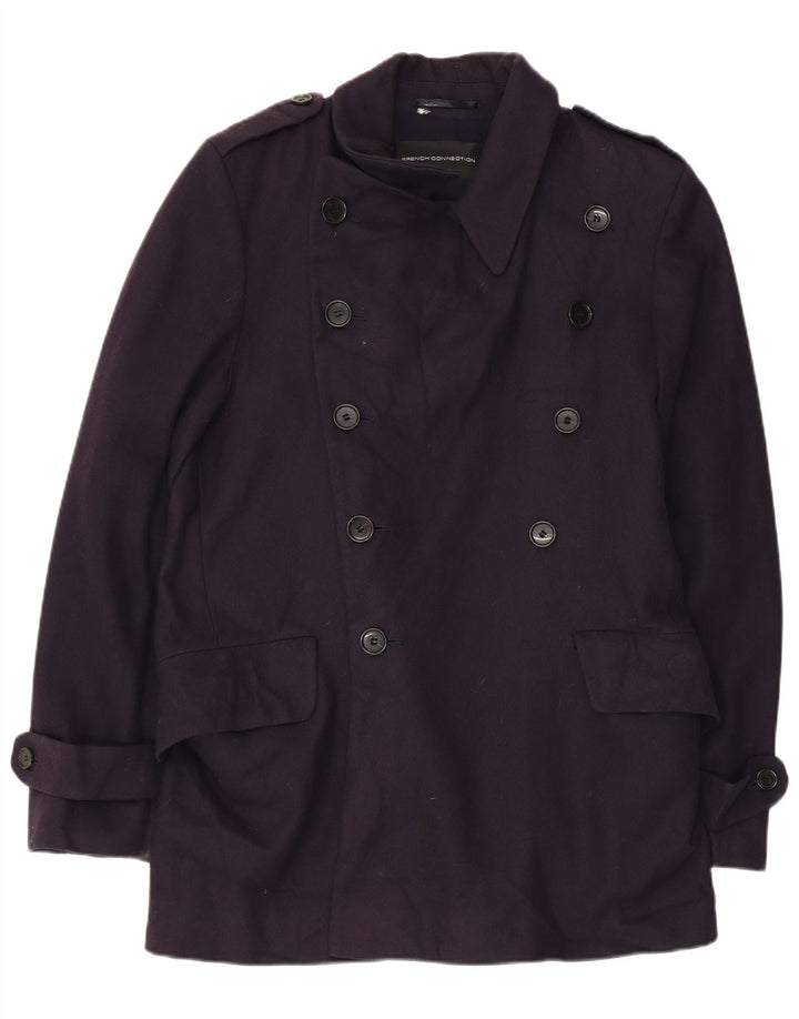 Trench Coat Masculino French Connection Reino Unido 38 Lã Virgem Azul Marinho Médio