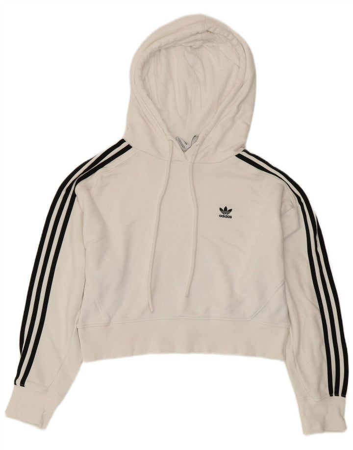 ADIDAS Womens Crop Oversized Hoodie Jumper UK 8 Pequeno Algodão Branco