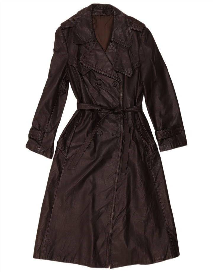 Casaco feminino vintage de couro com peito duplo IT 44 marrom médio