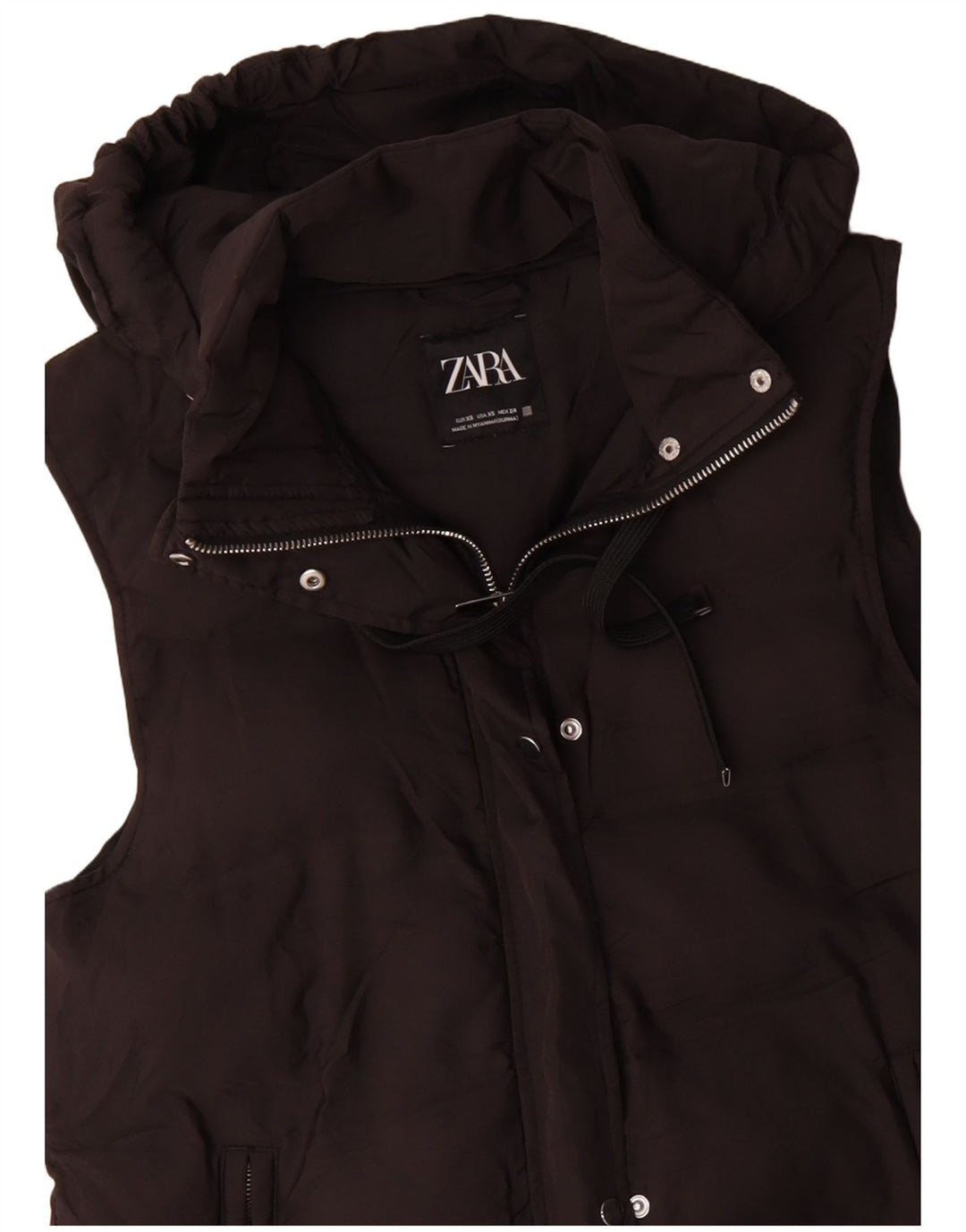 Colete acolchoado com capuz e palangre feminino ZARA UK 6 XS marrom poliéster