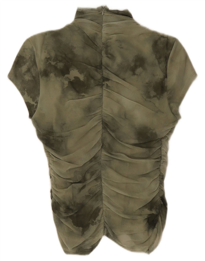 Blusa feminina Zara UK 12 poliéster tie-dye verde médio
