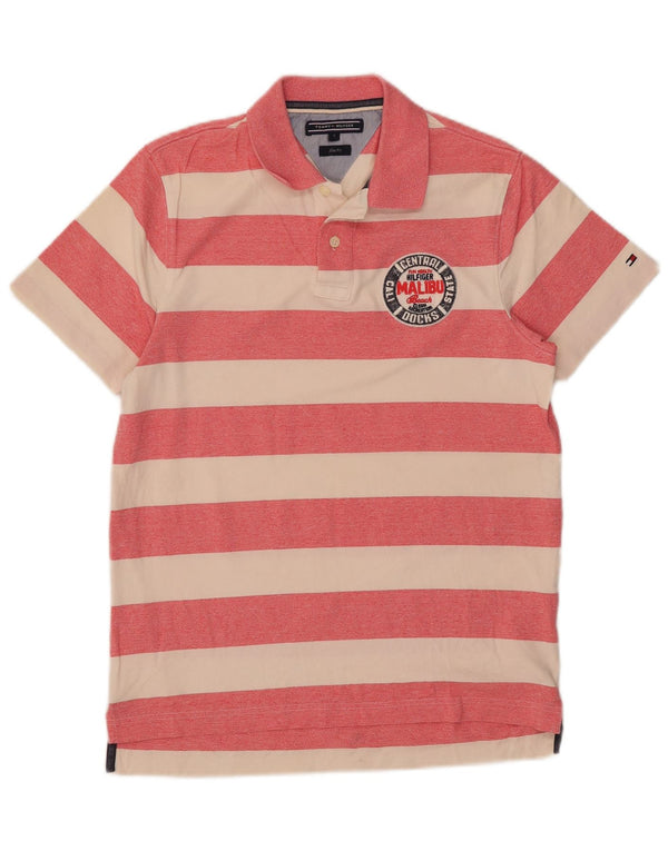 Camisa polo masculina Tommy Hilfiger Graphic Slim Fit pequena listrada rosa