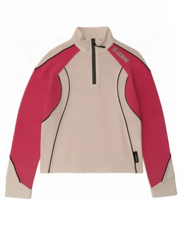 Suéter de lã feminino Colmar com zíper e gola UK 10 pequeno bloco colorido branco