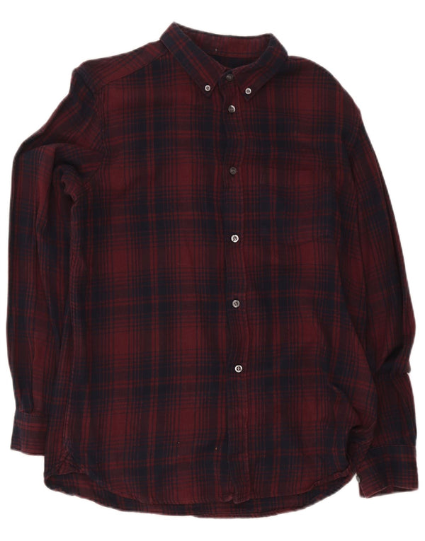 Camisa masculina de flanela French Connection grande algodão xadrez Borgonha
