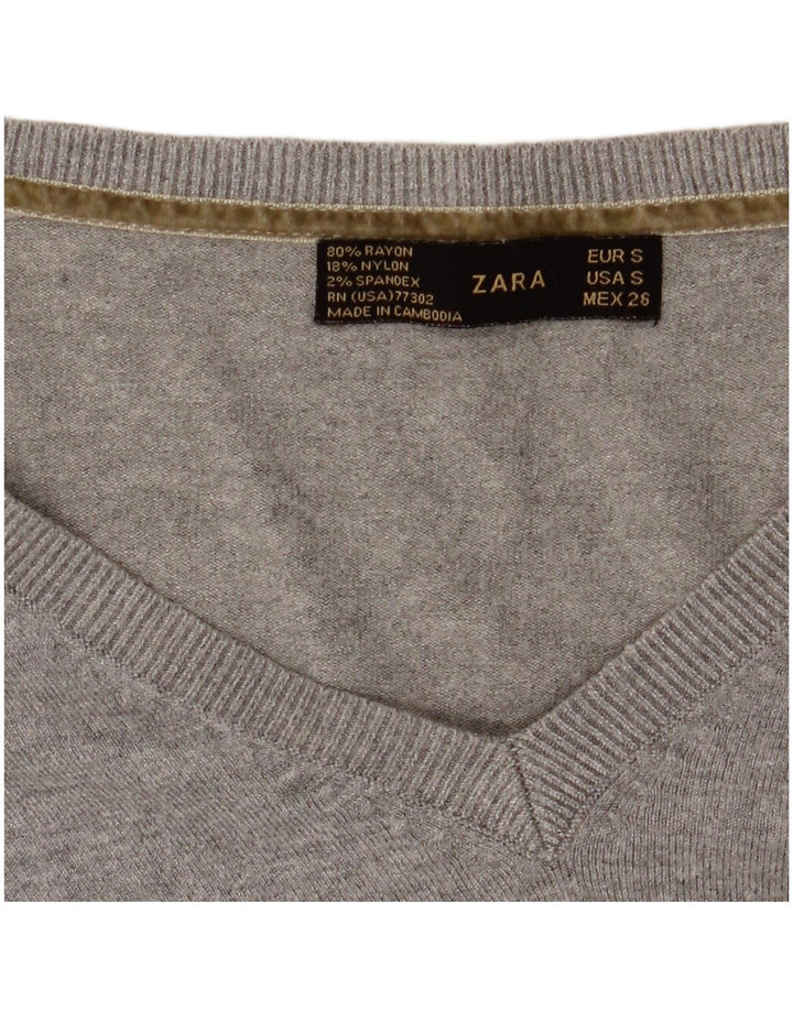 Zara Suéter feminino cropped com decote em V Reino Unido 8 pequeno cinza