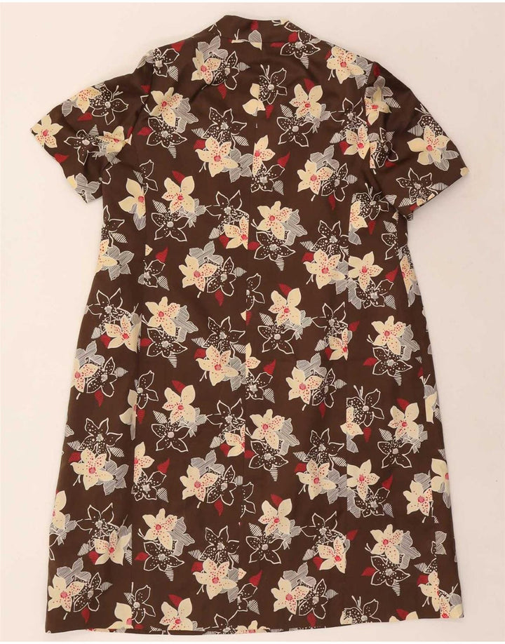 Conjunto feminino vintage de manga 3/4, 4 botões, 2 peças, Reino Unido 12, marrom médio, floral