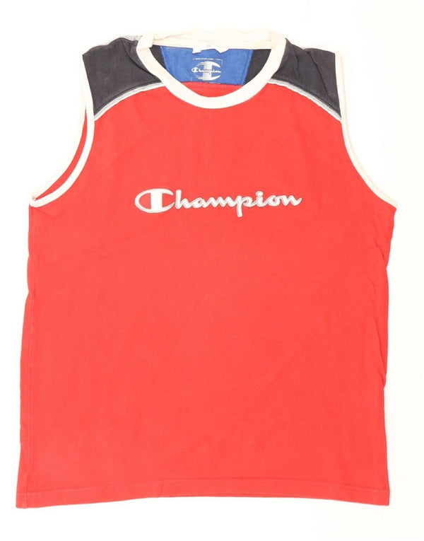 CHAMPION Colete masculino gráfico top médio vermelho algodão colorblock