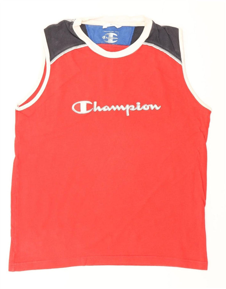 CHAMPION Colete masculino gráfico top médio vermelho algodão colorblock