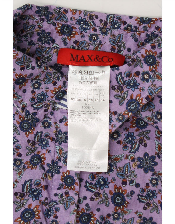 MAX & CO. Womens Shirt UK 6 XS Purple Floral Cotton Vintage Max & Co. and Second-Hand Max & Co. from Messina Hembry 