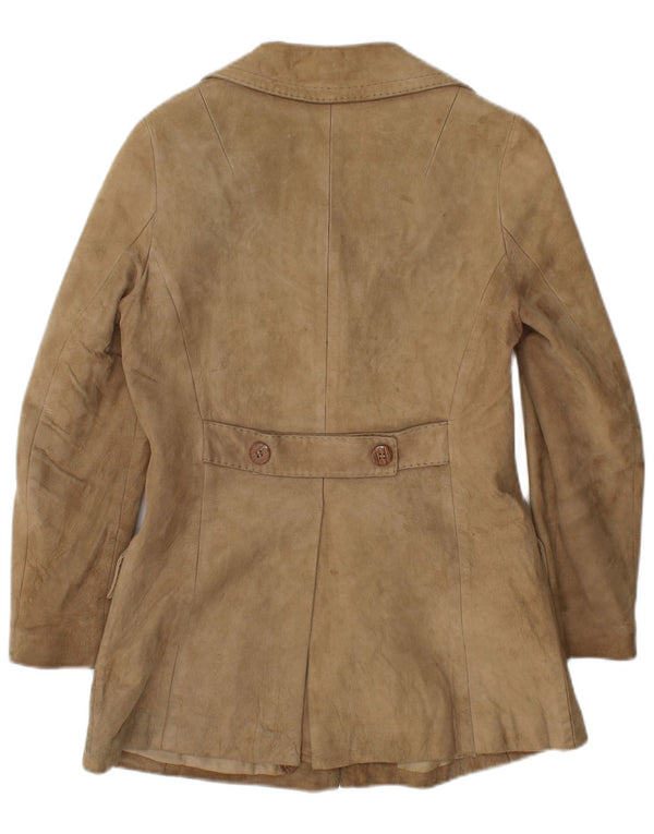 Jaqueta de camurça feminina vintage UK 10 pequena bege