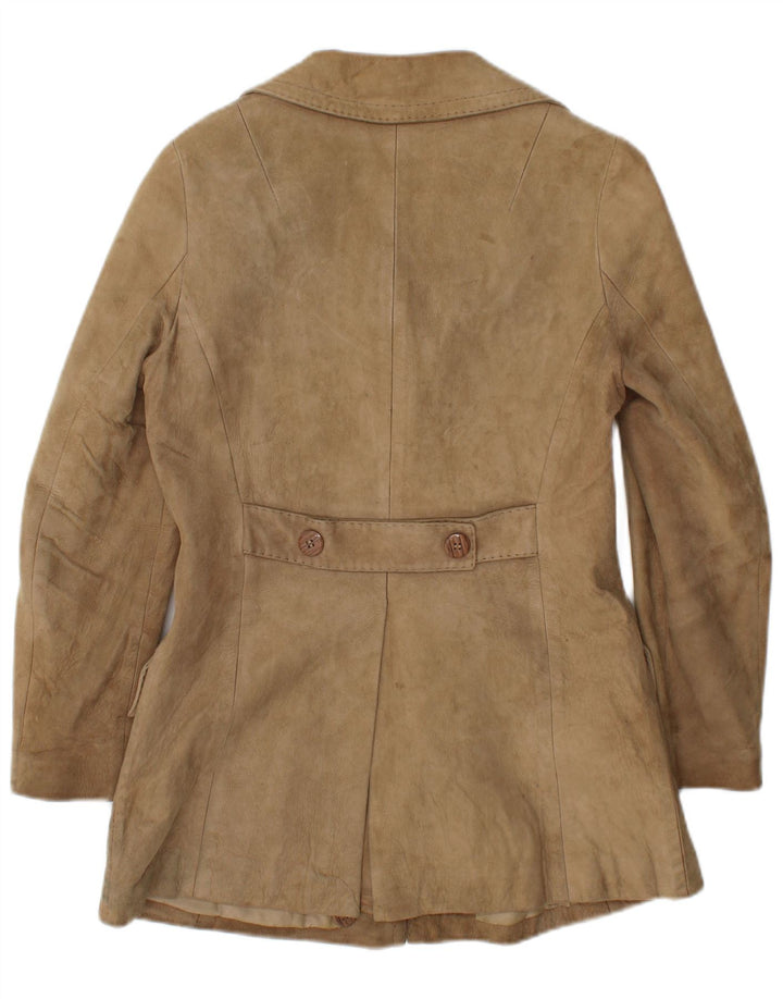 Jaqueta de camurça feminina vintage UK 10 pequena bege