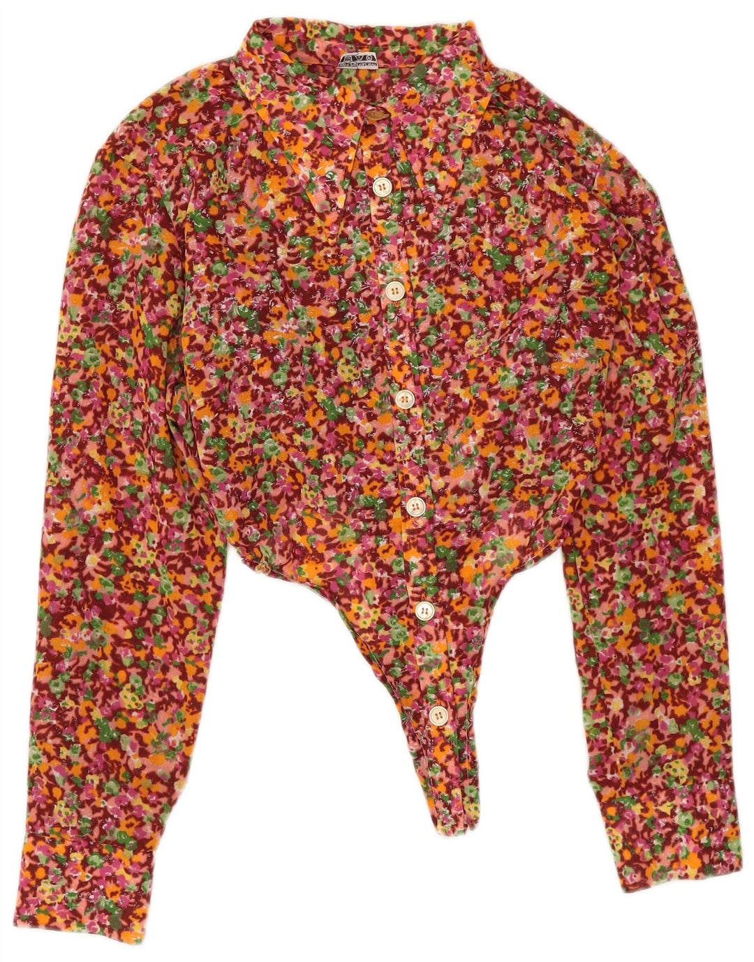 Body feminino vintage de manga comprida UK 12 médio floral multicolorido