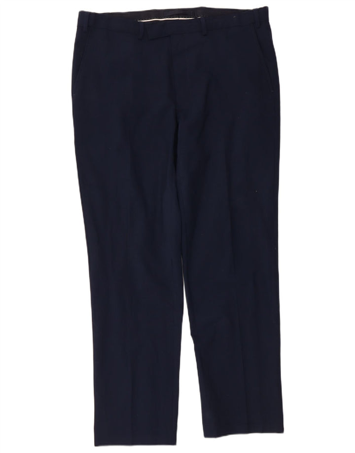 Calça casual masculina Marks & Spencer de ajuste regular W36 L31 lã azul marinho