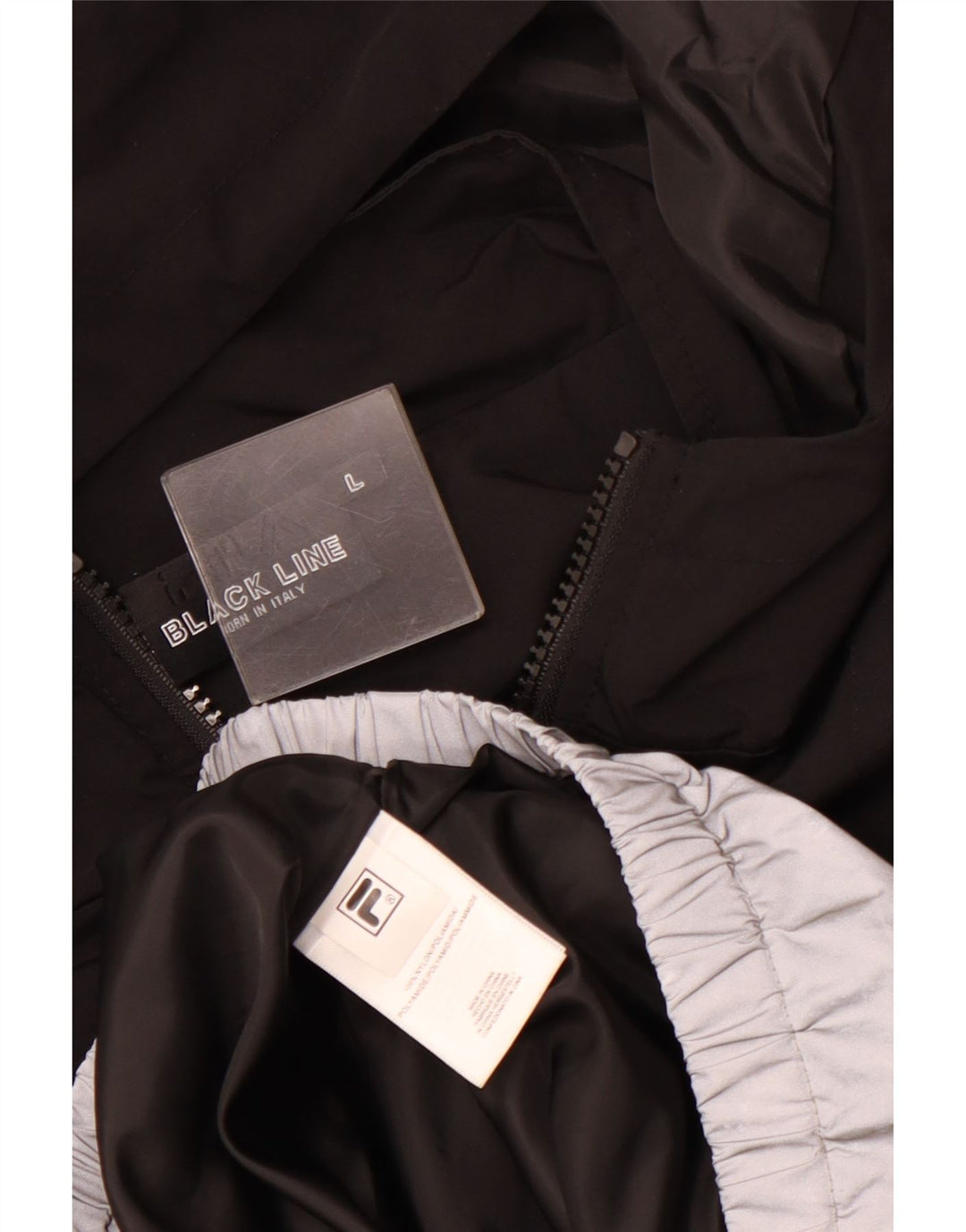 Jaqueta masculina FILA com capuz e zíper e gola alta, grande bloco colorido preto