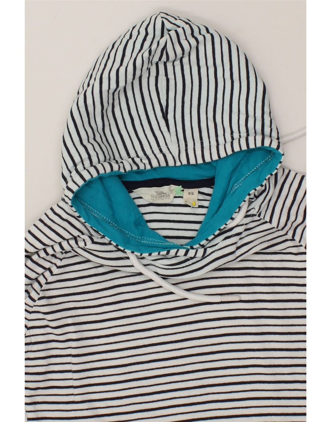 TRESPASS Womens Hoodie Jumper UK 6 XS White Striped Cotton Vintage Trespass and Second-Hand Trespass from Messina Hembry 