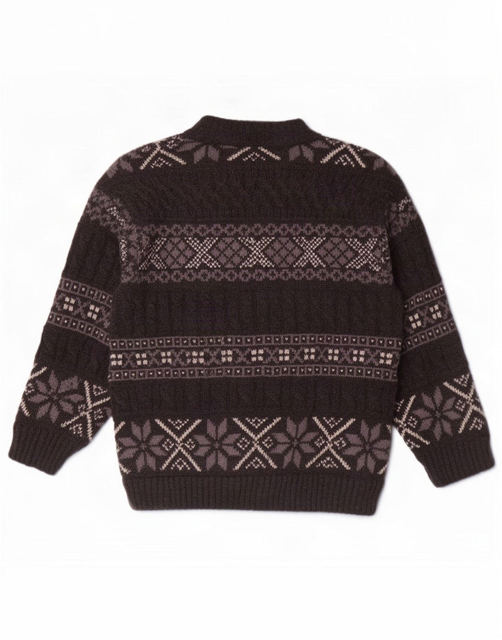 Suéter cardigã masculino vintage grande lã Fair Isle cinza