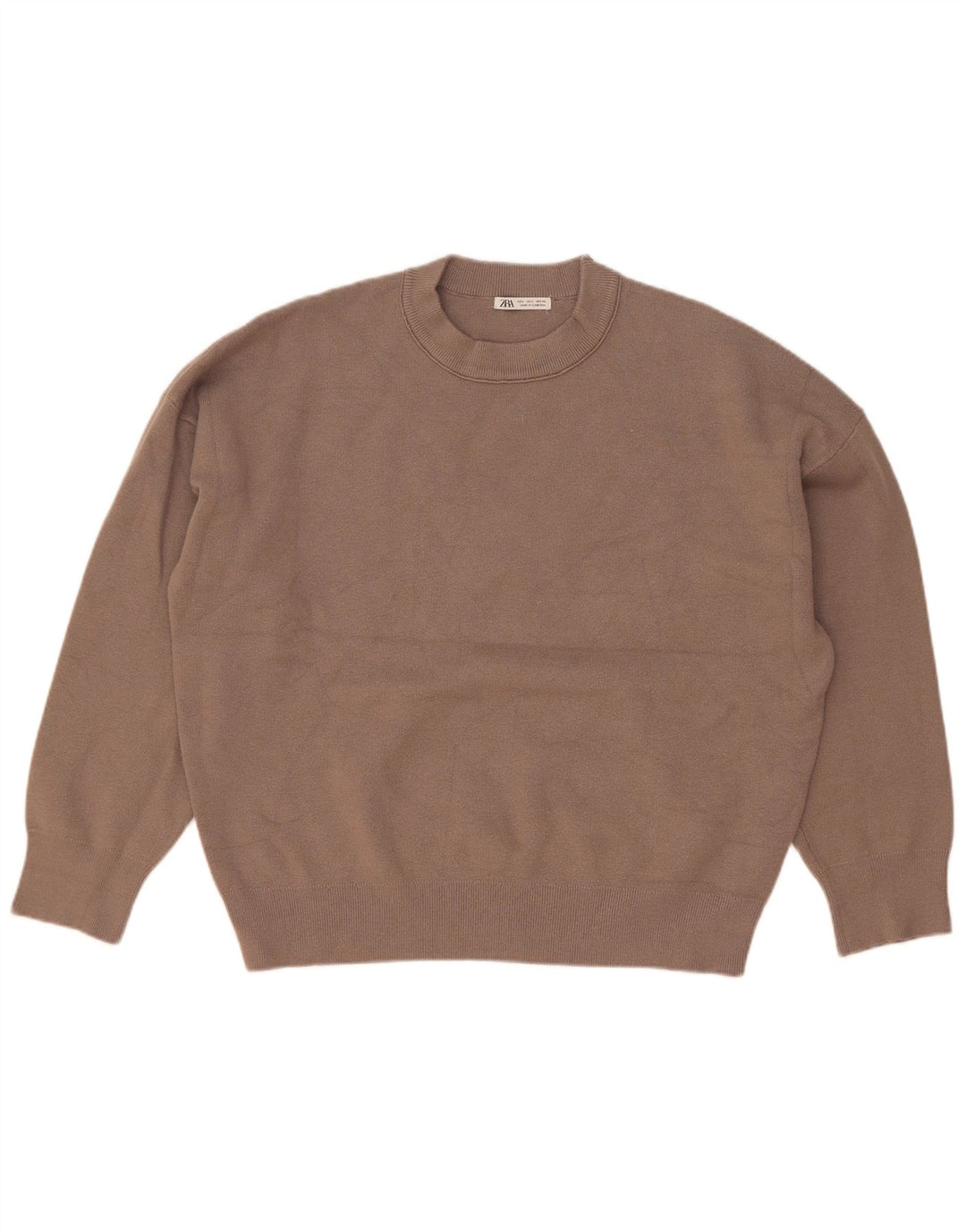 Zara Suéter masculino com gola redonda, grande viscose marrom