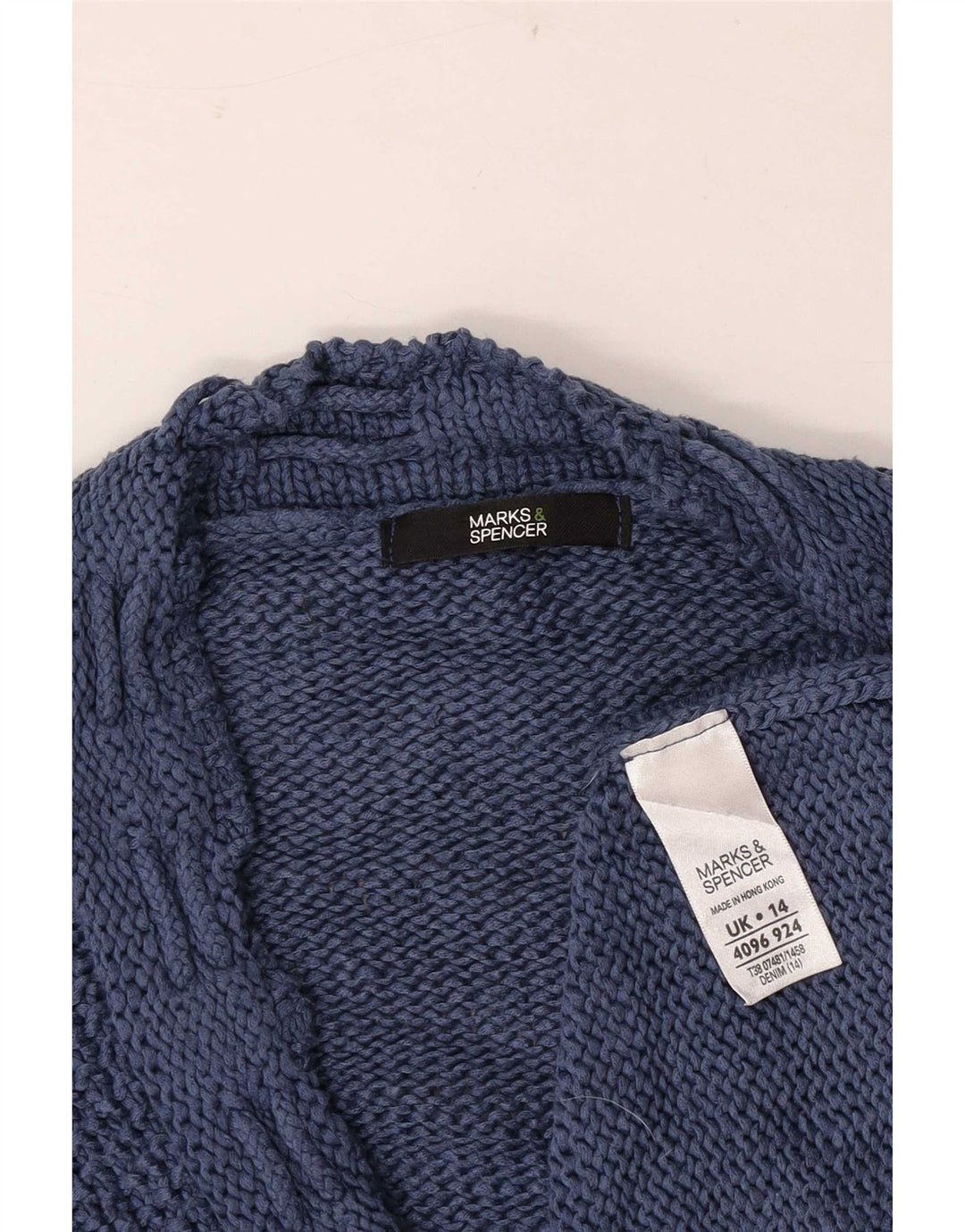Suéter cardigã feminino Marks & Spencer manga 3/4 Reino Unido 14 azul médio
