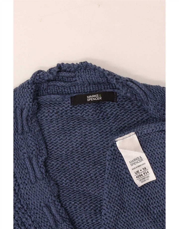 Suéter cardigã feminino Marks & Spencer manga 3/4 Reino Unido 14 azul médio