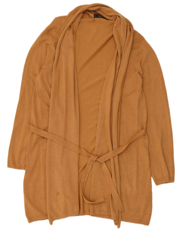 Suéter cardigã feminino Zara Longline Reino Unido 14 grande bege viscose