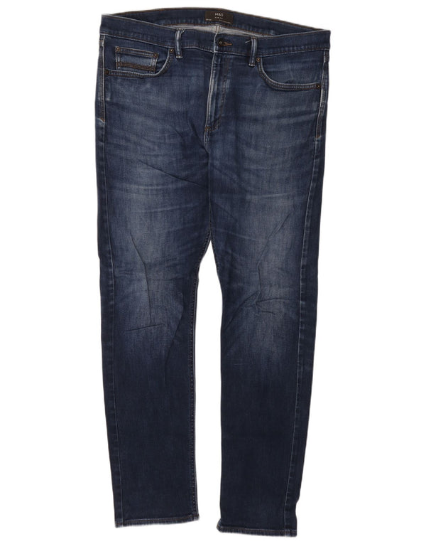 Marks & Spencer Mens Slim Jeans W38 L33 Azul Marinho Algodão