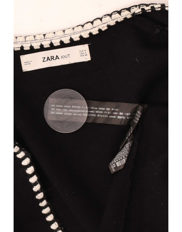 Suéter cardigã aberto com palangre feminino Zara Reino Unido 14 viscose preta média