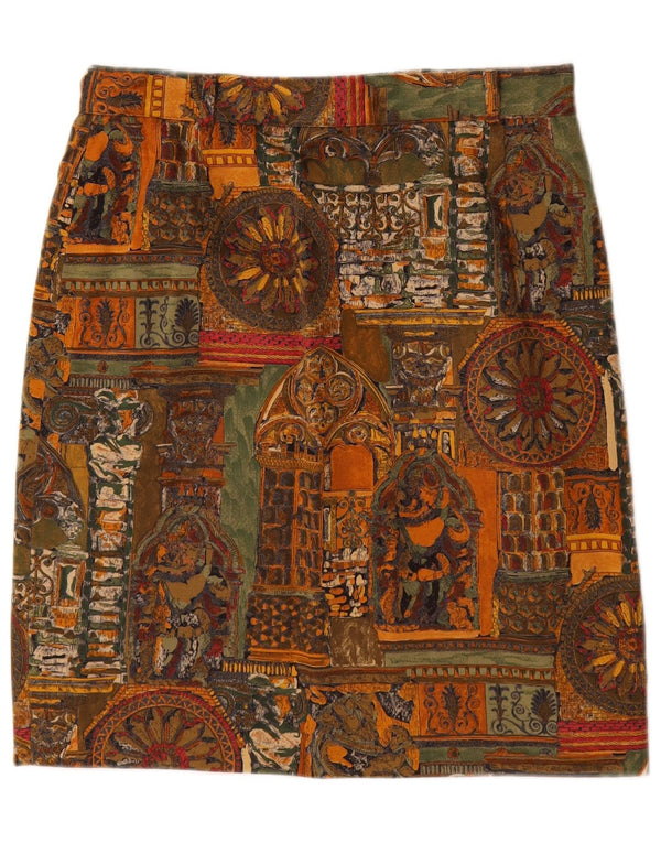 Saia lápis feminina VINTAGE W28 algodão geométrico marrom médio