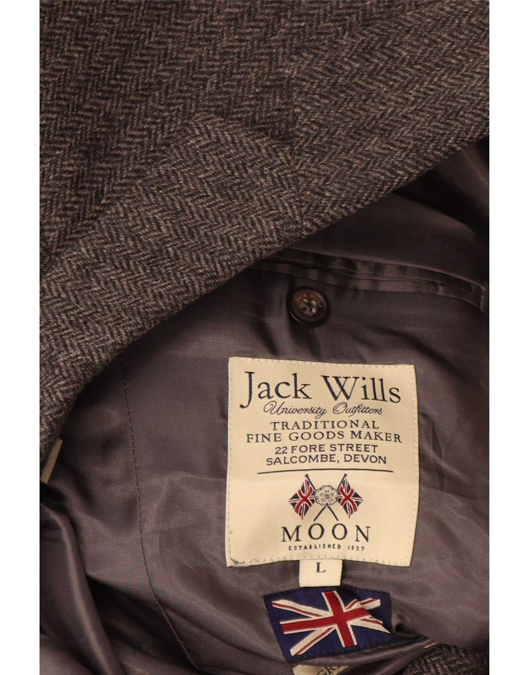 Jaqueta blazer masculina de 2 botões Jack Wills Reino Unido 40 grande lã espinha de peixe cinza