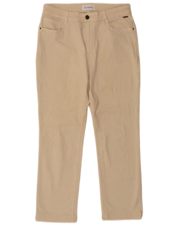 Jeans retos femininos Marks & Spencer Reino Unido 12 médio W30 L26 algodão bege