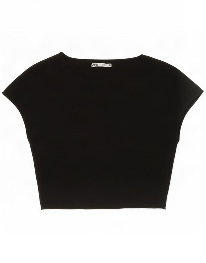 Zara Top curto feminino UK 12 médio preto