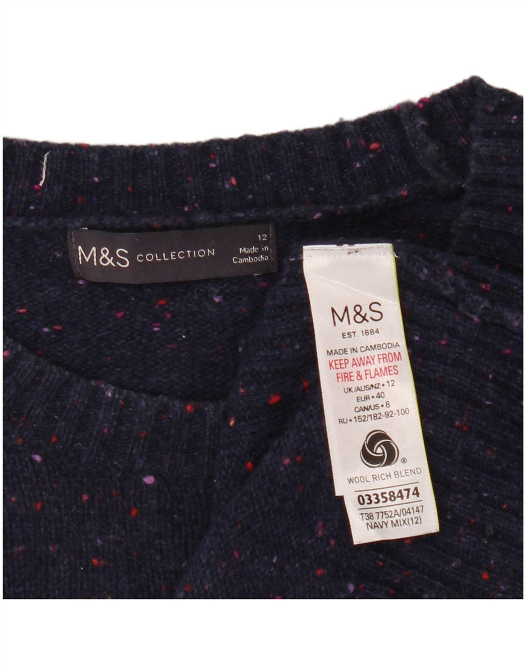 Suéter feminino Marks & Spencer com gola redonda Reino Unido 12 médio azul marinho