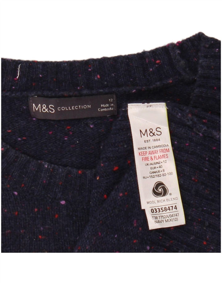 Suéter feminino Marks & Spencer com gola redonda Reino Unido 12 médio azul marinho