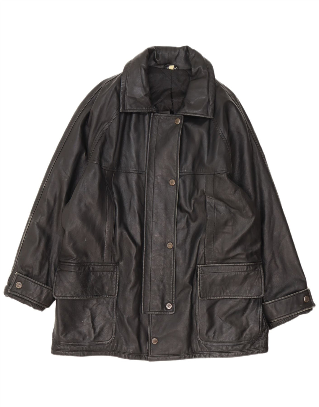 Casaco de couro feminino vintage IT 54 3XL preto