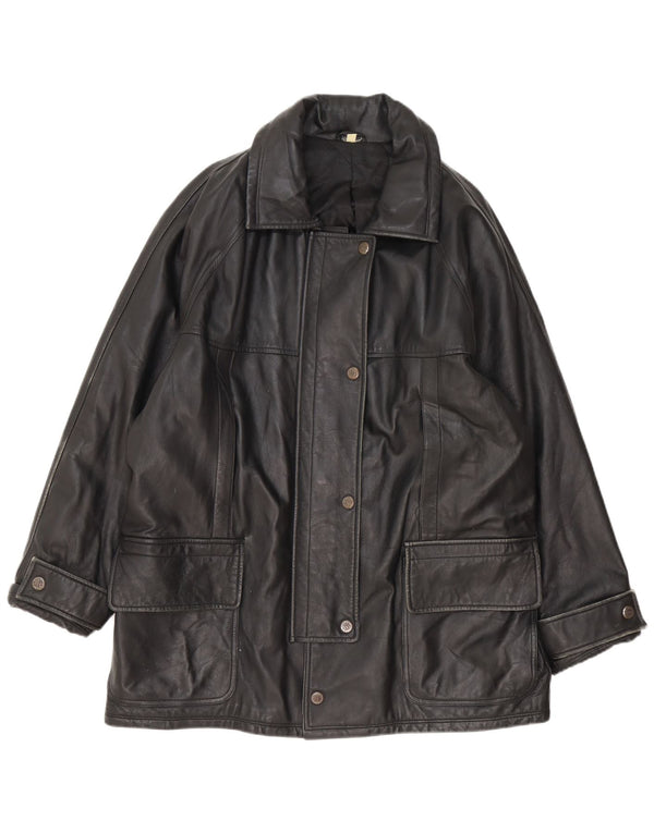 Casaco de couro feminino vintage IT 54 3XL preto