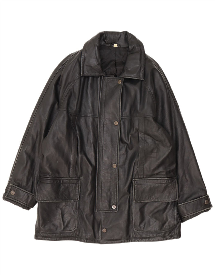 Casaco de couro feminino vintage IT 54 3XL preto