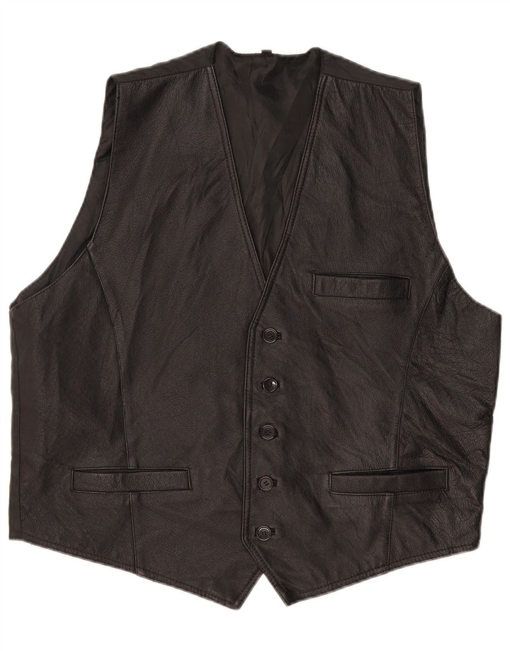 Colete masculino vintage XL em couro preto